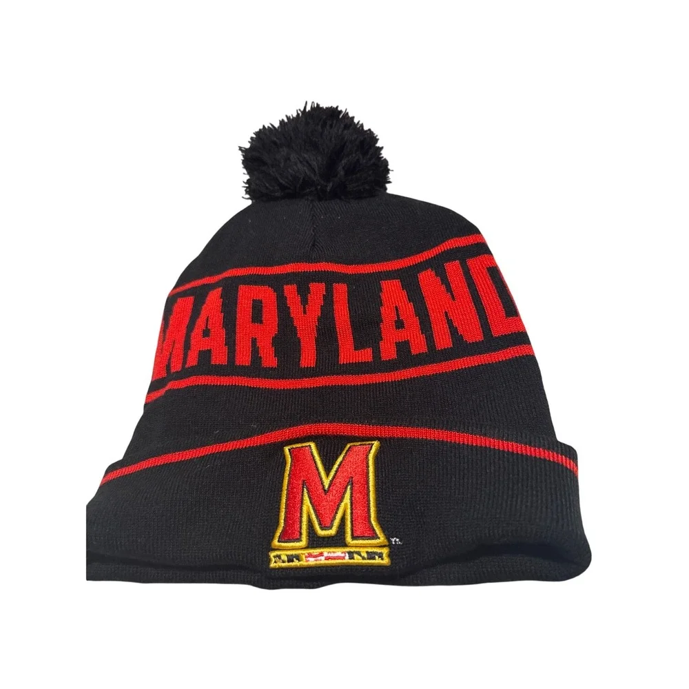 Under Armour Maryland Terrapins Pom Beanie Hat Black Red Knit One Size NWT